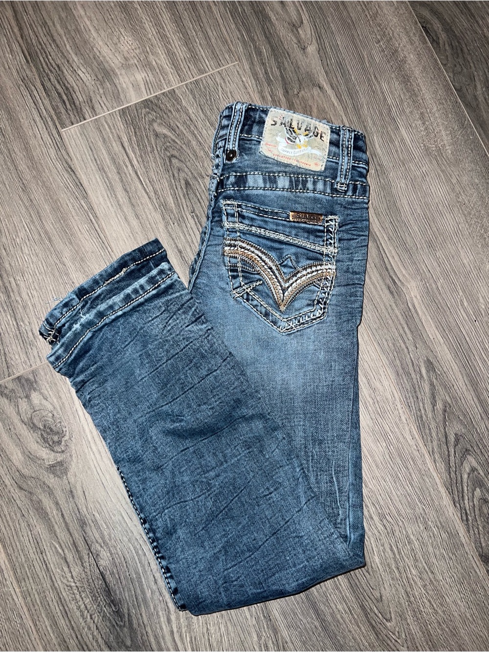 Salvage Blue Kids Denim Jeans with Embroidered Back Pockets